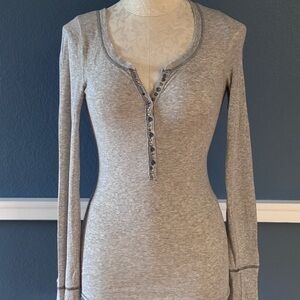Free People Gray Long Sleeve Henley Top